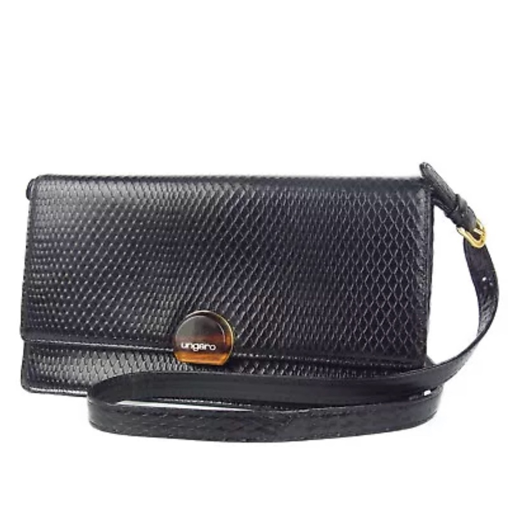 Ungaro Logos Leather Classic 3Way Shoulder Clutch Bag